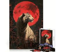 White Tiger Under Blood Moon 1000 Piece Jigsaw Puzzles for Adults Teenagers Thought Training Mindful Leisure Uniform Cut Bday Surprise (38x26cm)