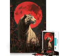 White Tiger Under Blood Moon Jigsaw for Teenagers 1000 Pieces Mind Boost Fun Clean Cut Sturdy Components Heartwarming Gathering Activity (38x52cm)
