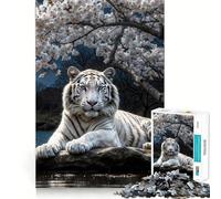 White Tiger Under Cherry Blossoms 1000 Piece Teenager Puzzles Brain Boosting Play Tight Interlock No Gaps Relaxing Indoor Group Activity (50x75cm)