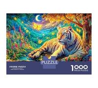 White Tiger Under Crescent Moon 1000 Piece Jigsaw Puzzle The Forest King Recycled Cardboard, Brainteasing Game 70x50cm/1000pcs