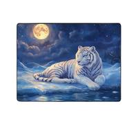 White Tiger Under Full Moon Area Rugs for Living Room Decor - Soft Throw Washable Rugs for Bedroom, 63x48 Inch Indoor Carpet for Bedroom Living Room