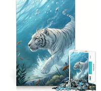 White Tiger Underwater Adults 1000 Piece Jigsaw Puzzle Memory Fun Game Clean Cut Sturdy Components Unique Gift for Stress Relief (38x52cm)