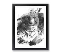 White Tiger V1 Modern Framed Print | A4 Black Framed Wall Art | Ready to Hang | Modern Animal Picture | Living Room Bedroom Lounge Office