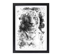 White Tiger V3 Framed Print | A2 Black Framed Wall Art | Ready to Hang | Modern Animal Picture | Living Room Bedroom Lounge Office