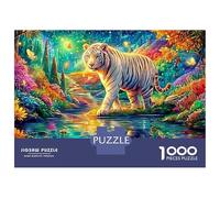White Tiger Walks in A Magical Stream 1000-Piece Jigsaw Puzzle The Forest King Educational Toy for Kids & Adults 38x26cm/1000pcs