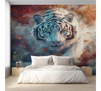 White Tiger Wallpaper for Living Room, Ferocious Wildlife Wall Mural for Bedroom 500x350 cm, Non-Woven Photo Wallpaper, Home Decor D&O95
