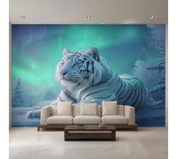 White Tiger Wallpaper for Living Room, Northern Lights Wall Mural for Bedroom 130x80 cm, Non-Woven Photo Wallpaper, Home Decor D&O46