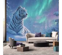 White Tiger Wallpaper for Walls - Winter Aurora Borealis Forest Wall Paper, White Tiger Home Decor, Non-Woven Waterproof Wallpapers for Bedroom Living Room, Feature Walls Mural 400x280 cm C40