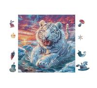 White Tiger Waterfall 100 Pieces Premium Jigsaw Puzzle Adult Jigsaws Educational Challenge Mental Exercise Wall Art Winter Durable Cardboard 28x28cm