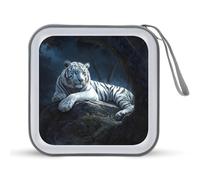 White Tiger with Blue Eyes Portable CD Case Holder 48 Capacity Travel DVD Storage Boxs Wallet Bag