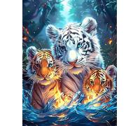 White Tiger with Cubs in A Magical Glow 1000 Piece Jigsaw Puzzle Pack Wildlife Pet Teens Beginners Cognitive Development Puzzle Fans Group Play Anniversary Recycled Cardboard 1000 PCS