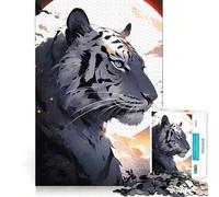White Tiger with Moon Digital Art 1000-piece Jigsaw Puzzles Brain Training Fun Tight Interlock No Gaps Bonding Activity for Loved Ones (50x75cm)