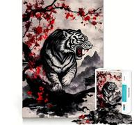 White Tiger with Red Blossoms Adults Puzzles 1000 Piece Jigsaws Recall Skill Fun High Precision Die Cut Easy to Learn Family Enjoyment (50x75cm)