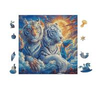 White Tigers in Mountain Forest 100 Pieces Set Classic Jigsaw Puzzle Couple Puzzle Partners Mind Relaxation Wall Decor Easter New Year Premium Cardboard 28x28cm