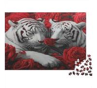 White Tigers Jigsaw Puzzles Romantic Animal Art Challenge Toy Educational Games Home Decoration for Adults& Teenager Age 14 Years Up 52x38cm/1000pcs