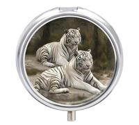White Tigers Pill Box Waterproof Portable Medicine Pill Case Moisture Proof Metal Travel Pill Box with 3 Compartment Medicine Case
