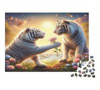 White Tigers Romance Jigsaw Puzzles 1000 Pieces Recycled Paper for Adults Adult Jigsaws Fun Challenging Family Game Fun Home Activity Great Gift Idea 70x50cm/1000pcs