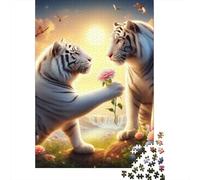 White Tigers Romance1000pc Sturdy Cardboard Flower Gifting Jigsaw Puzzle Adults Kids Educational Game Brain Training Concentration Relaxation Home Activity 38x26cm/1000pcs