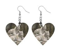 White Tigers Wooden Earrings for Women, Vintage Elegant Wood Jewelry, Lightweight Earrings for Wedding, Party, Everyday Jewelry Gift, Love, Wood, wood