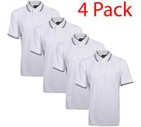 True Face Mens Tshirts Polos Pique Tipping Pocket Collar Buttoned Regular Fit Top White Tip - 4 Pack XL