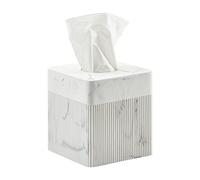 White Tissue Box Cover Square Resin Tissue Holder for Home Decor, Hand Poured Marble Ribbed Cube Tissue Box Holder - 5.5 Inch Heavy Duty Luxury Tissue Box Case for Bathroom, Living Room, Office