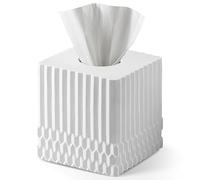 White Tissue Box Cover Square, Tissue Box Holder for Bathroom Countertop,Vanity, Tabletop, Bedroom Night Stand,Office and Living Room Decorative - Modern Geometric Striped Tissue Paper Dispenser