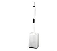 White Toilet Brush With Suction Cup And One Touch Paper Clamp For Deep Cleaning, Flexible 50cm Long Handle With Soft Rubber Head For Stubborn Stains, Hygienic Disposal System For Bathroom