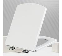 White Toilet Seat Soft Close Heavy Duty Toilet Seat Anti Bacterial, Square Shape Toilet Lid Loo Seat for Bathroom, with Stainless Adjustable Hinges,white-37 * 47cm
