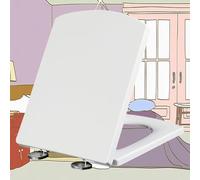 White Toilet Seat Soft Close Square Heavy Duty Easy Fit Toilet Seat with Top Fixing White Toilet Lid with Cover Lid, Fit Standard Square Toilets,white-37 * 47cm