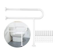 White Toilet Support Rail 31.3X 31.5 Inch, Munzong Anti-Slip Floor to Wall Handicap Grab Bar for Bathroom, Stainless Steel Knurled Safety handrails with Leg for Elderly Disabled Pregnant-1.25’Tube