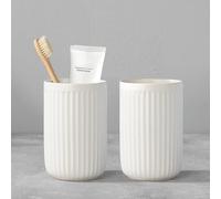 White Toothbrush Holders for Bathrooms - 2 Cups Ceramic Toothbrush Toothpaste Holders Set, White Bathroom Tumbler Cups Reusable Toothbrush Mouthwash Cup, Bathroom Counter Organizer.