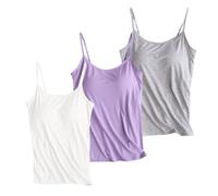 White top for Women Multipack Camisole Vest Tops Built in Bra 2 in 1 Padded Tees Yoga Sports Sleeveless Ladies Cami Shirts Gym Running Strappy Comfort Vests Sleeping Loungewear
