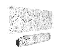 White Topographic Contour Gaming Mouse Pad 31.5 X 11.8 Inch XL Geographic Map Lines Print Big Mousepad Extended Large Laptop Keyboard Mouse Mat Non-Slip Rubber Base with Stitched Edges for Home Office