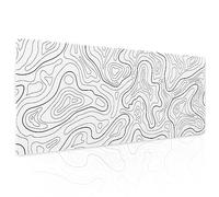 White Topographic Contour Gaming Mouse Pad XL Geographic Map Lines Minimalist Extended Large Mat Mousepad Desk Pad Non-Slip Rubber Base Stitched Edge Long Keyboard Pad for Computer,31.5×11.8 Inch