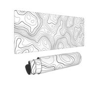 White Topographic Contour Mouse Pad 31.5x11.8 XL Minimalist Cool Design Extended Mousepad Large Keyboard Mouse Mat Desk Pad with Non-Slip Rubber Base Stitched Edges for Home Office Game