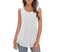 White Tops for Women UK, Blouses for Women White Tank Tops for Women Sleeveless Blouse for Women Ladies Plain Tops Casual Summer Vest Tops Women Ladies Work Office Business Home Daily Wear Tunic Tops
