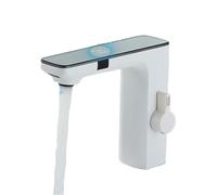 White Touchless Smart Sensor Basin Faucet with Digital Display - Hot & Cold Water Mixer Tap for Bathroom Vanity Sink - Modern Automatic Faucet