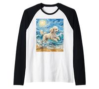 White Toy Poodle at The Beach Sunny Summer Dog Artwork Raglan Baseball Tee