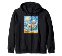 White Toy Poodle at the Beach Sunny Summer Dog Artwork Zip Hoodie