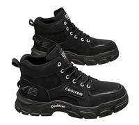 White Trainers Men Size 9 Slip Work Shoes High Top Short Boots Casual Labor Shoes White Shoes (Black, 6.5)