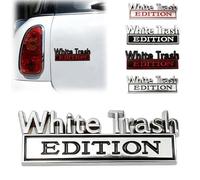 White Trash Edition Metal Car Emblem, 3D Metal Badge Cars Stickers Bumper Decals,Car Side Rear Front Hood Trunk Door Bumper M-etal Badge 3D Decal Sticker for Auto Truck SUV Motorcycle Accessories