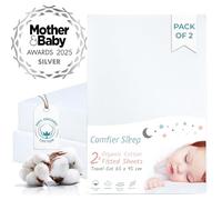 White Travel Cot Fitted Sheet - 2 Pack Organic Cotton Travel Cot Sheets 95x65 cm - Ultra Soft and Breathable Sleep Sheets
