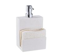 White Travertine Soap Dispenser with Sponge Holder - Marble Look Hand & Dish Resin Soap Pump Bottle for Kitchen & Bathroom, 2-in-1 Countertop Organizer, with 2 Natural Sponges (Luxury Home Decor)