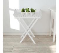 White Tray Pot Side Table End Table Plant Stand Nightstand Folding Carved