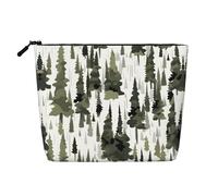 White Trees Camo Pattern Print Cosmetic Bag for Women,Faux Linen Makeup Bag Large Capacity,Perfect for Travel Daily Use