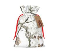 White Trees Camo Printed Drawstring Gift Bags,Various Sizes, Bulk Plastic Packaging Bags