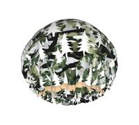 White Trees Camo Printed Reusable Bathing Cap, Dual Layer Hair Cover For Long Thick Hair, 10.6in Headgear