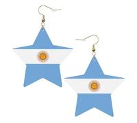 White Trendy Leather Star Earrings for Women – Argentine flag Print Dangle Jewelry, Party Favors, Simple Hoop Pendants, One Size, Leather, No Gemstone
