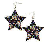 White Trendy Leather Star Earrings for Women â€“ Autism Awareness Puzzle Pieces Heart Print Dangle Jewelry, Party Favors, Simple Hoop Pendants, One Size, Leather, No Gemstone