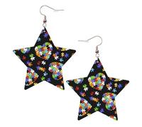 White Trendy Leather Star Earrings for Women â€“ Autism Awareness Puzzle Pieces Heart Print Dangle Jewelry, Party Favors, Simple Hoop Pendants, One Size, Leather, No Gemstone